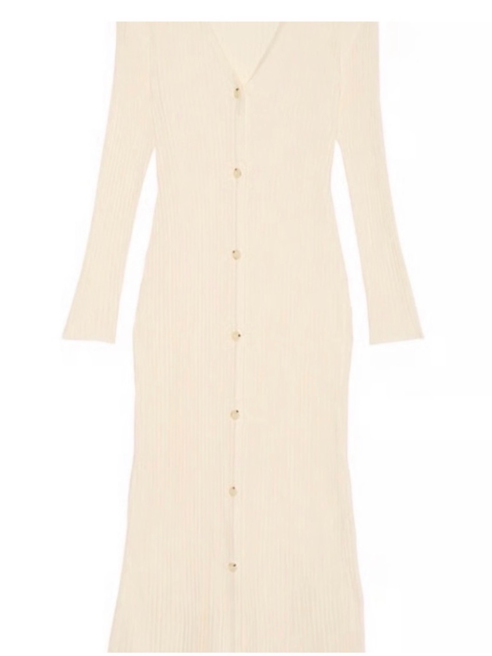 Cream Ribbed Button-Front Long Sleeve Dress light weight large🌺